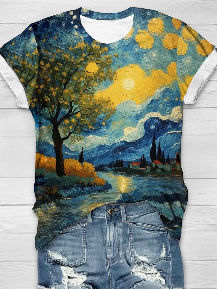 Landschaft Lässig Weit Rundhals T-Shirt