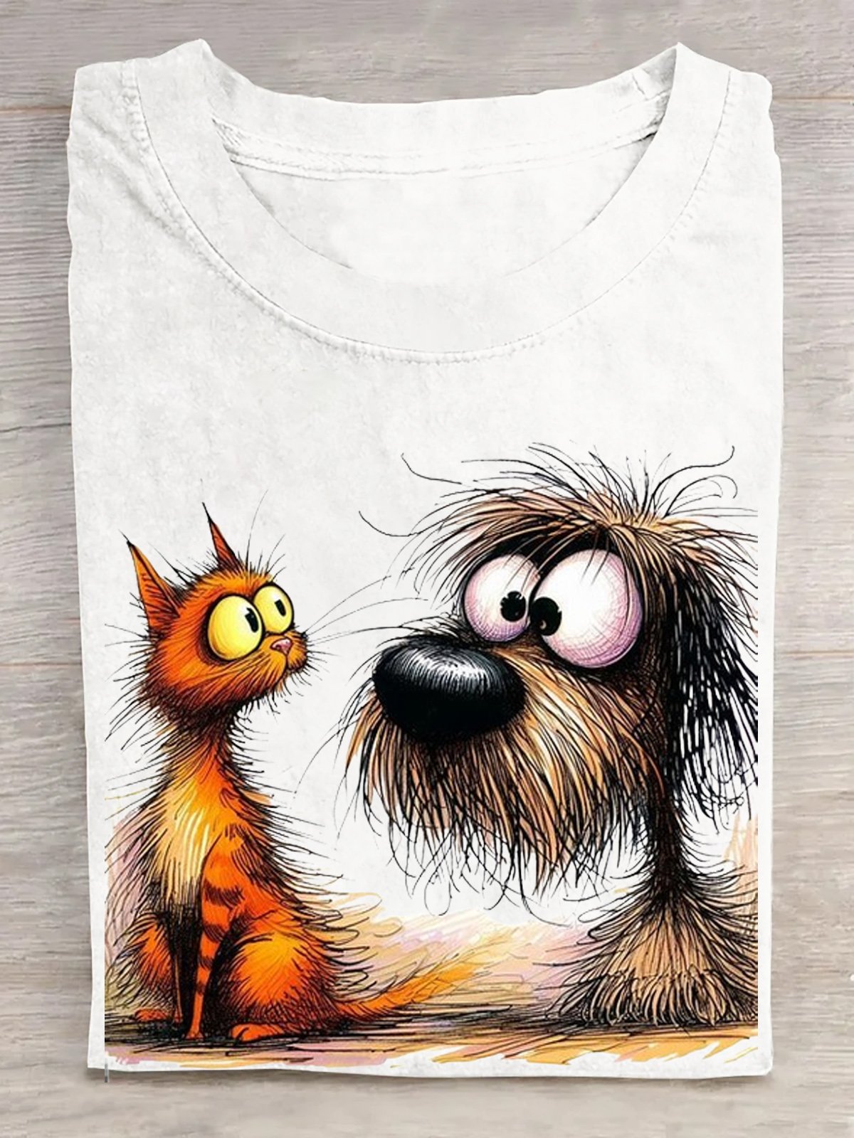 Rundhals Katze Lässig Weit T-Shirt