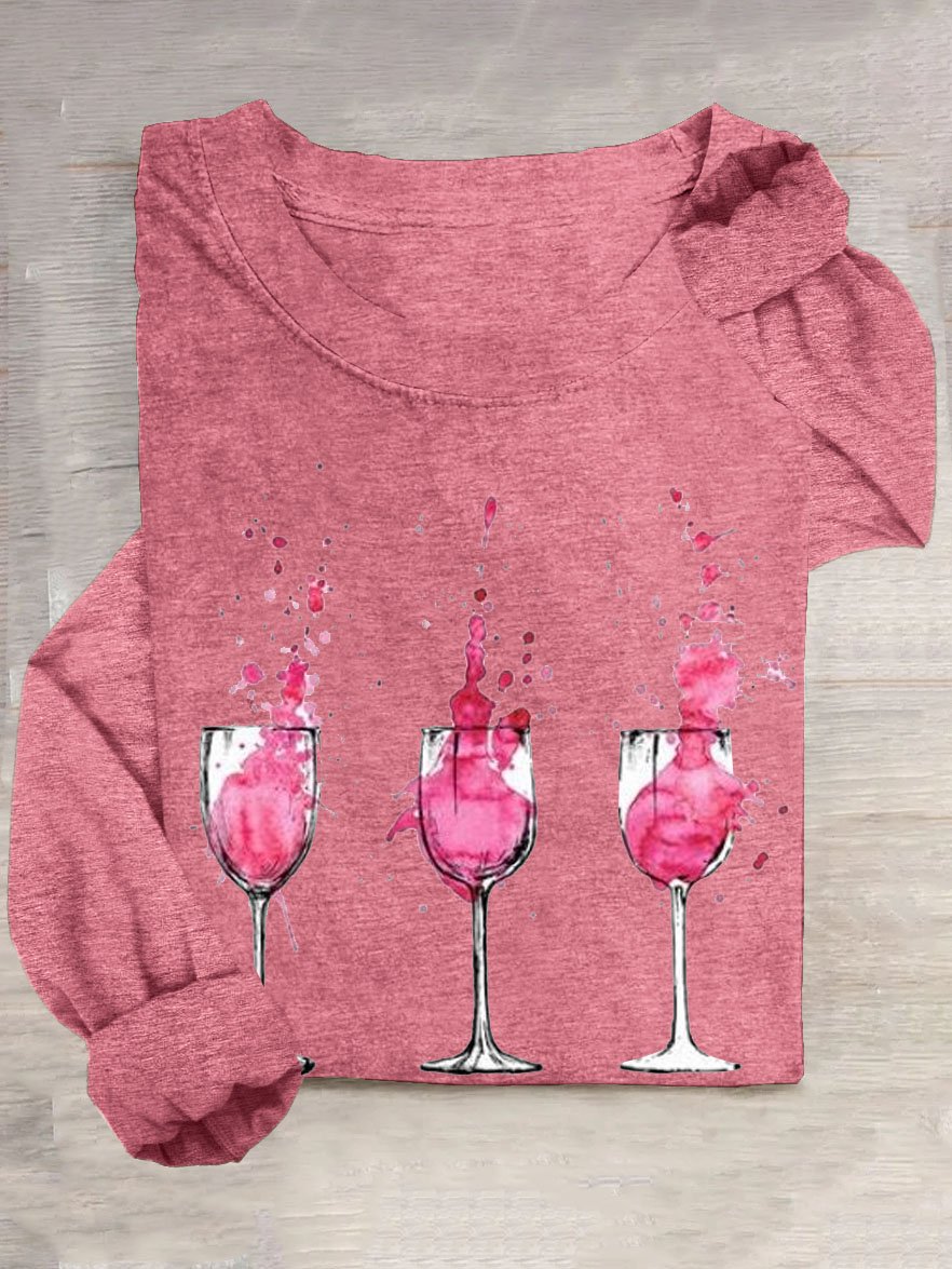 Weinrot Glas Rundhals Lässig T-Shirt