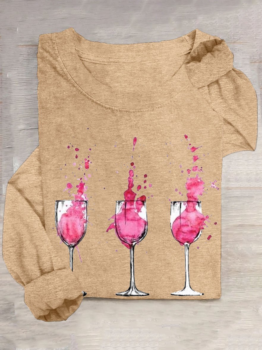 Weinrot Glas Rundhals Lässig T-Shirt