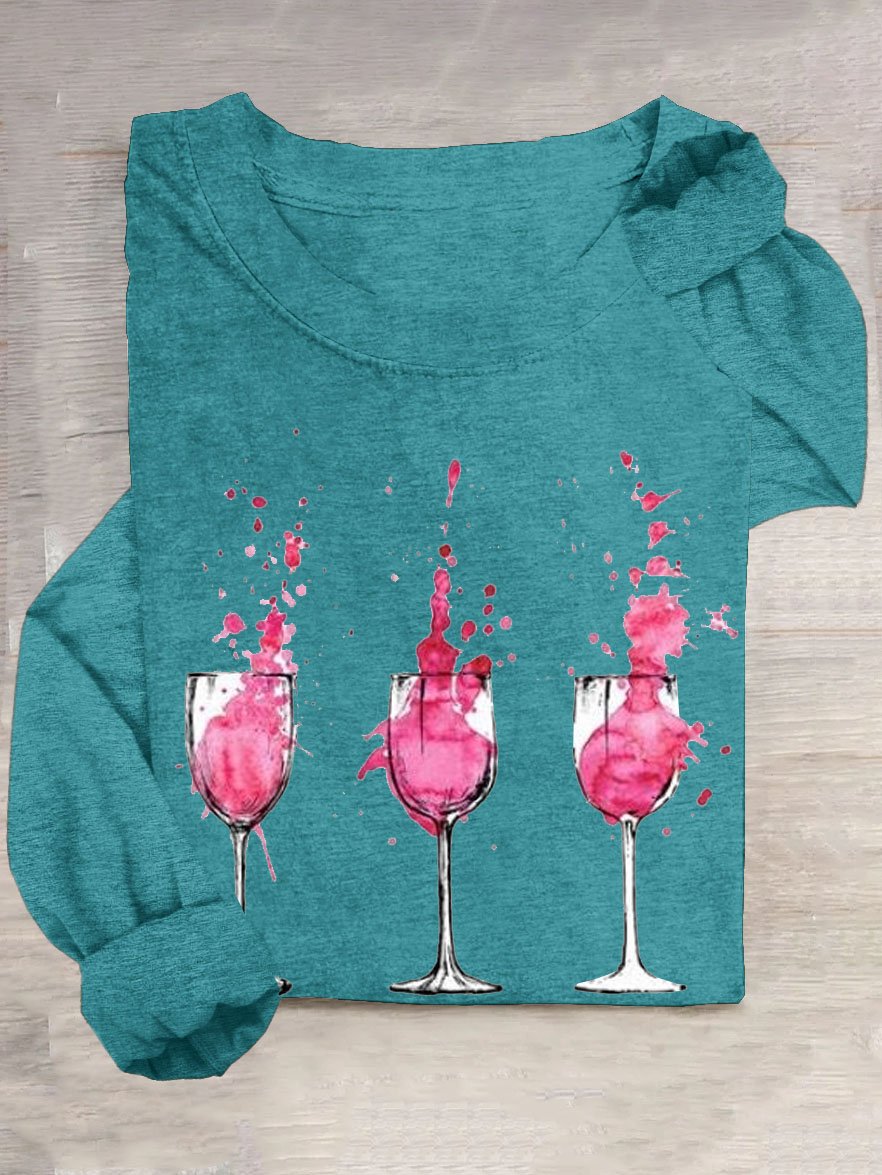 Weinrot Glas Rundhals Lässig T-Shirt