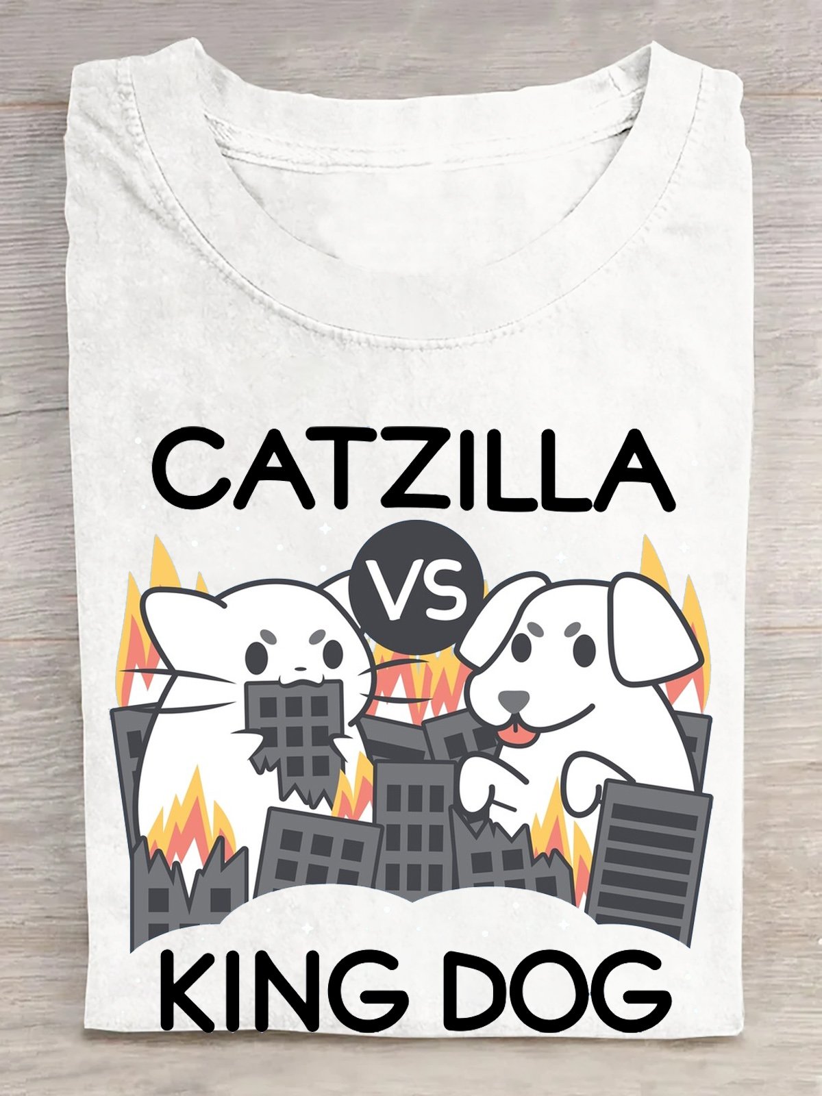 Baumwolle Katzenzilla Gegen König Hund T-Shirt