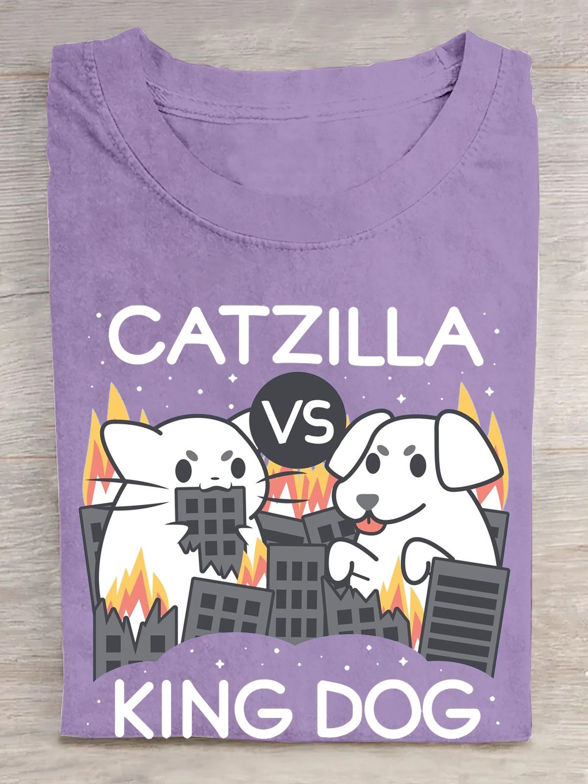 Baumwolle Katzenzilla Gegen König Hund T-Shirt