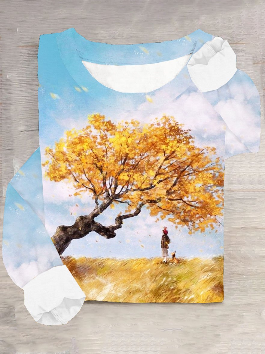 Landschaft Rundhals Lässig T-Shirt