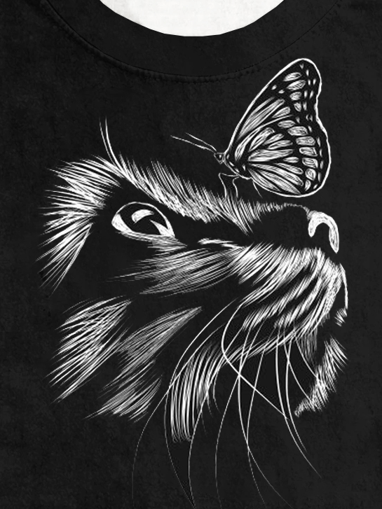 Lässig Katze Rundhals Jersey T-Shirt