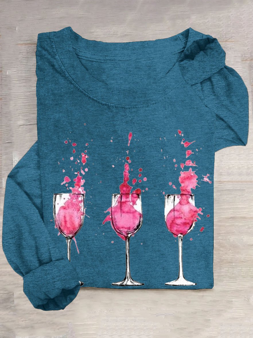 Weinrot Glas Rundhals Lässig T-Shirt