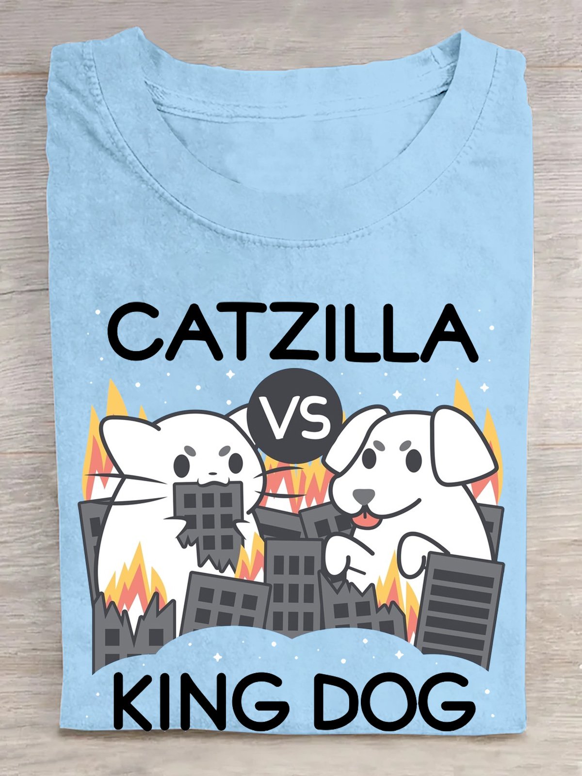 Baumwolle Katzenzilla Gegen König Hund T-Shirt