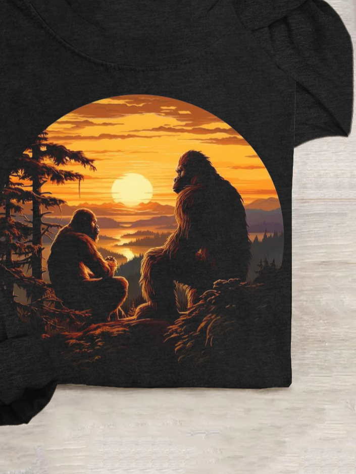 Affe Landschaft Rundhals Lässig T-Shirt