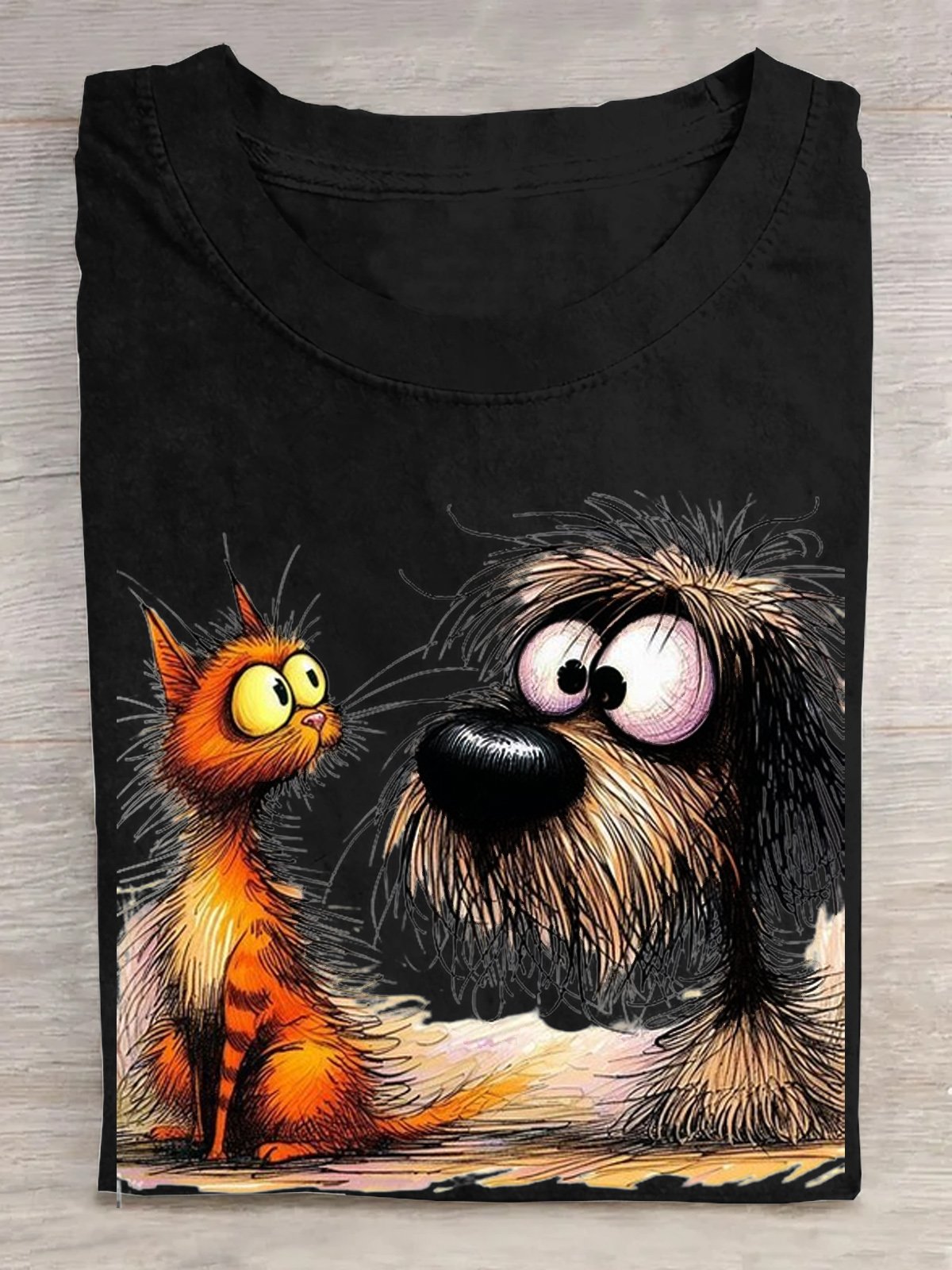 Rundhals Katze Lässig Weit T-Shirt