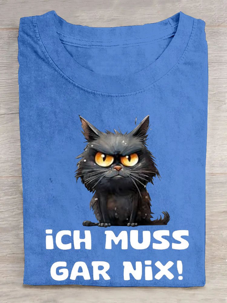 Katze Text Buchstabe Print Rundhals Lässig T-Shirt