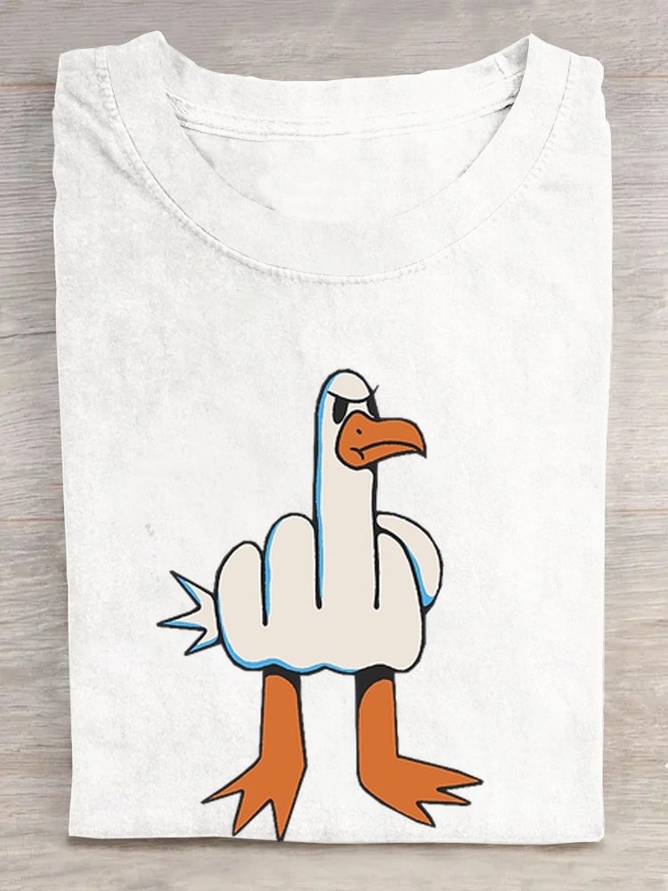 Ente und Buchstabenmuster Lässig Rundhals Weit T-Shirt