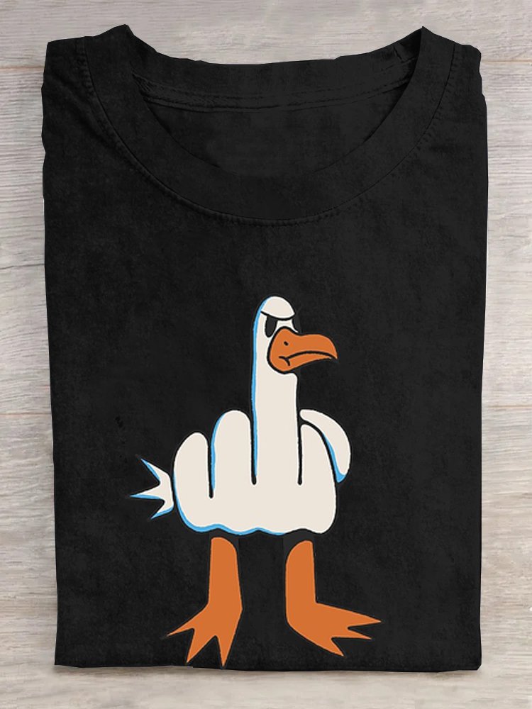 Ente und Buchstabenmuster Lässig Rundhals Weit T-Shirt