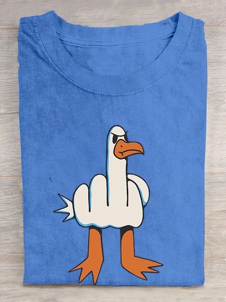 Ente und Buchstabenmuster Lässig Rundhals Weit T-Shirt