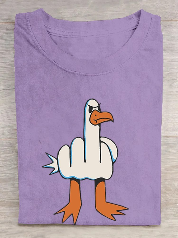 Ente und Buchstabenmuster Lässig Rundhals Weit T-Shirt