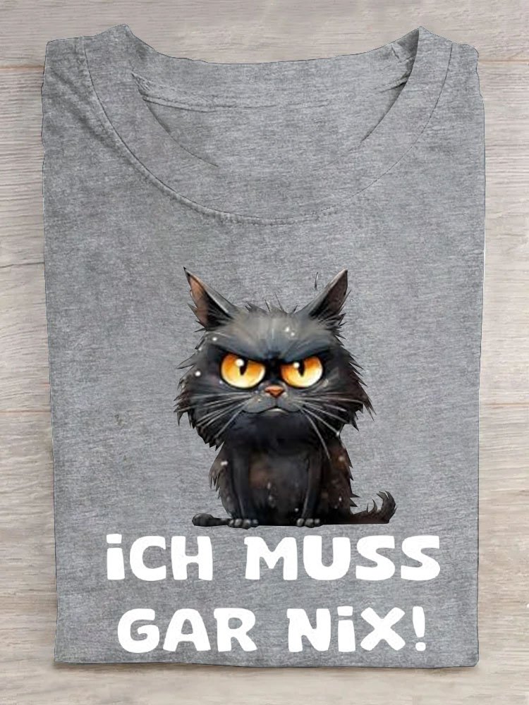 Katze Text Buchstabe Print Rundhals Lässig T-Shirt