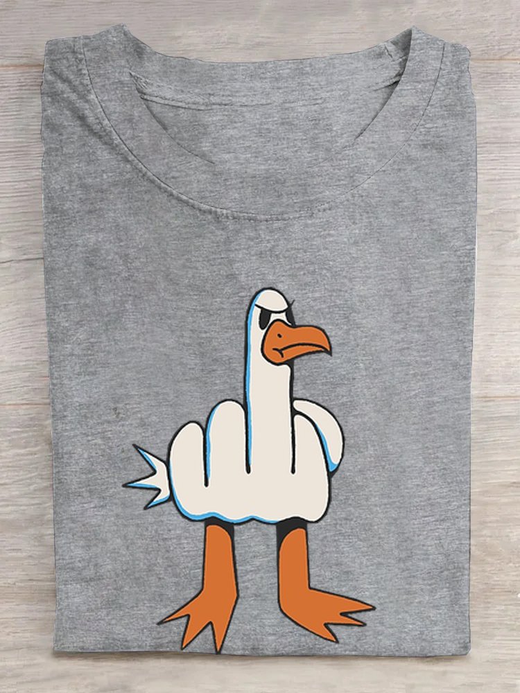 Ente und Buchstabenmuster Lässig Rundhals Weit T-Shirt