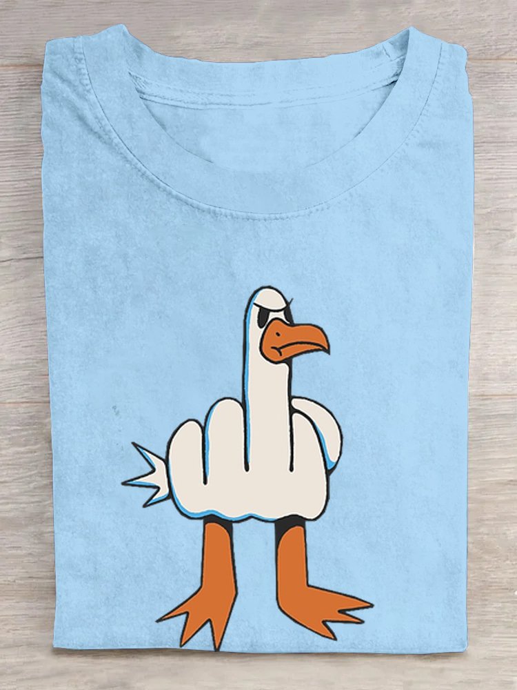 Ente und Buchstabenmuster Lässig Rundhals Weit T-Shirt