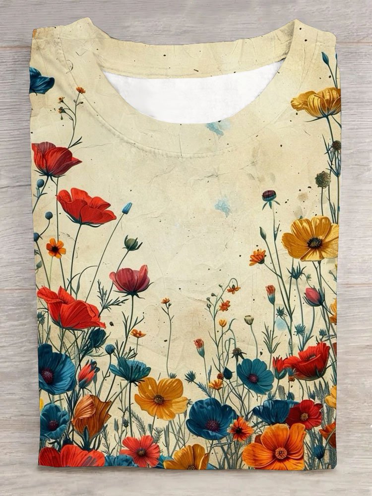 Blumenmuster Lässig T-Shirt