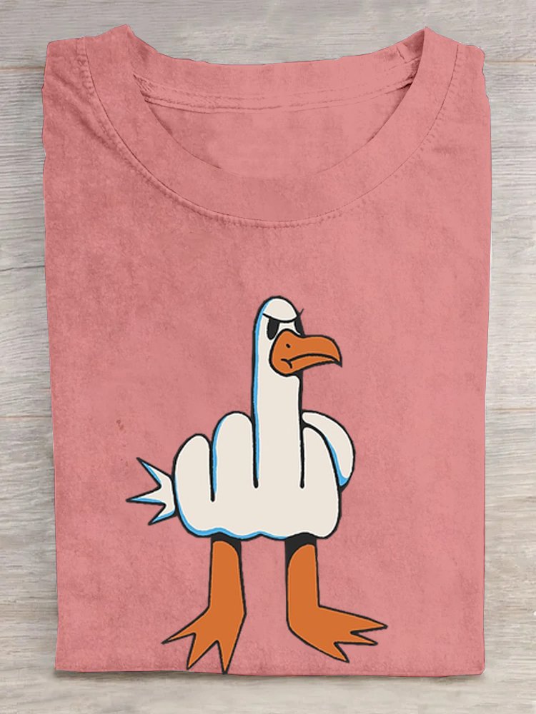 Ente und Buchstabenmuster Lässig Rundhals Weit T-Shirt