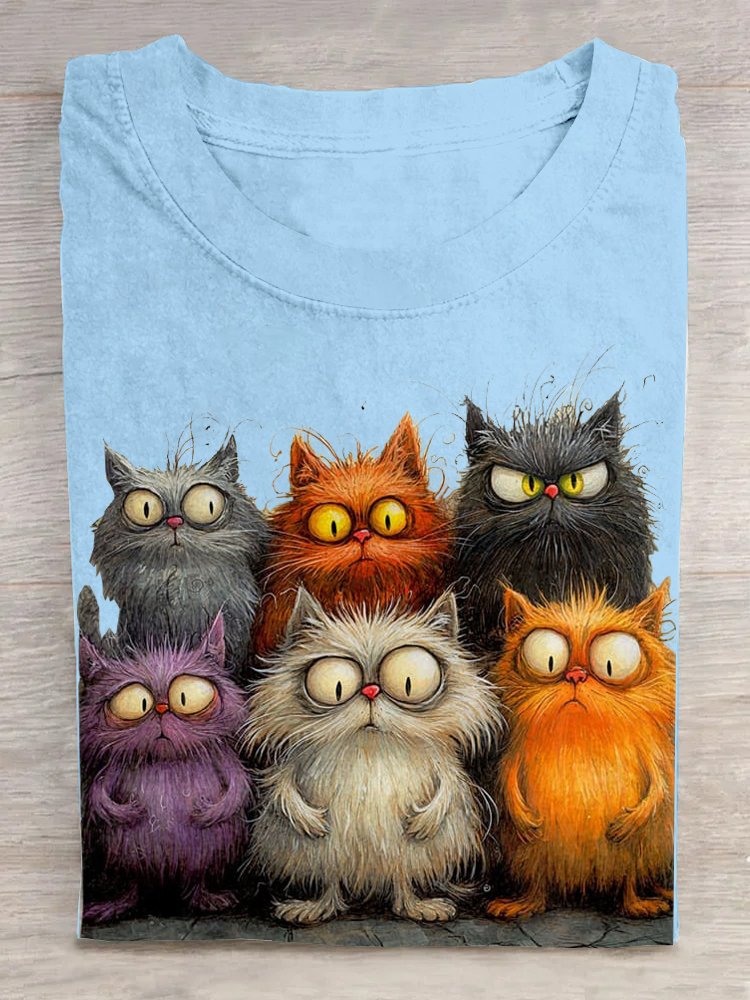 Weit Katze Rundhals Lässig T-Shirt