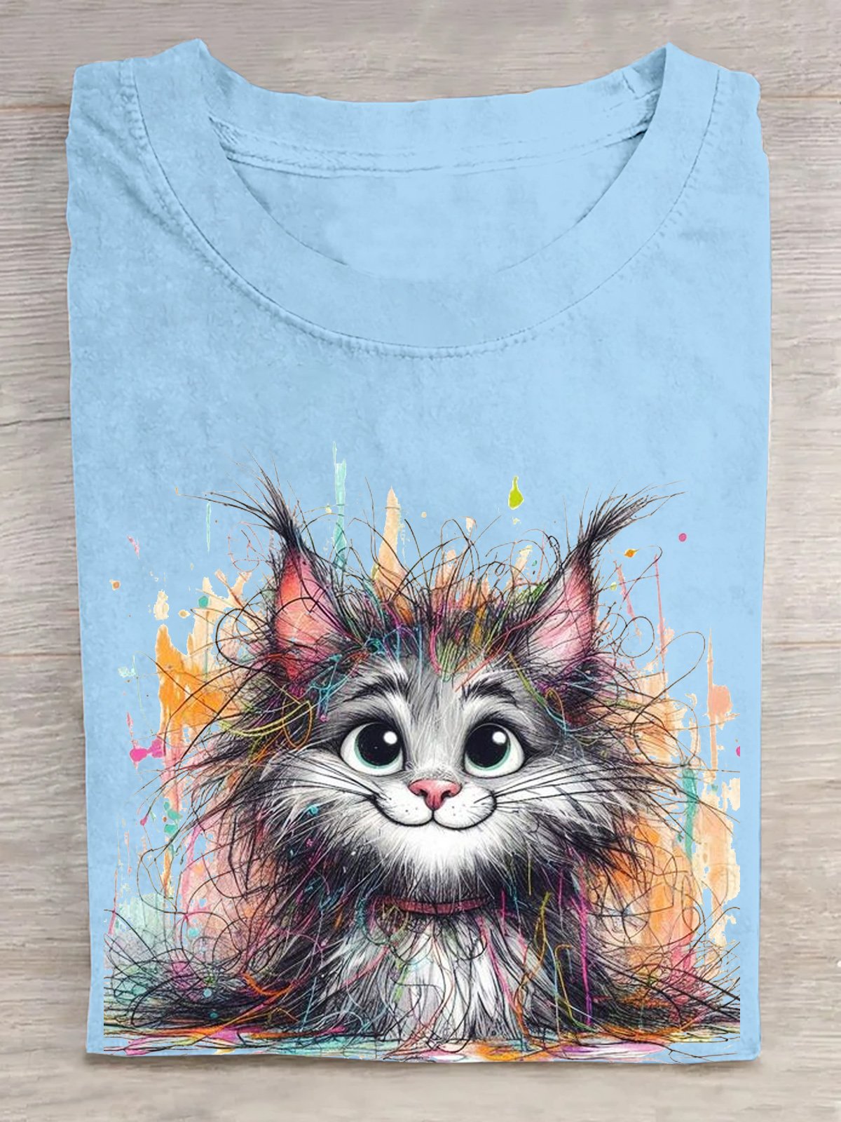 Baumwolle Lässig Katze Weit T-Shirt