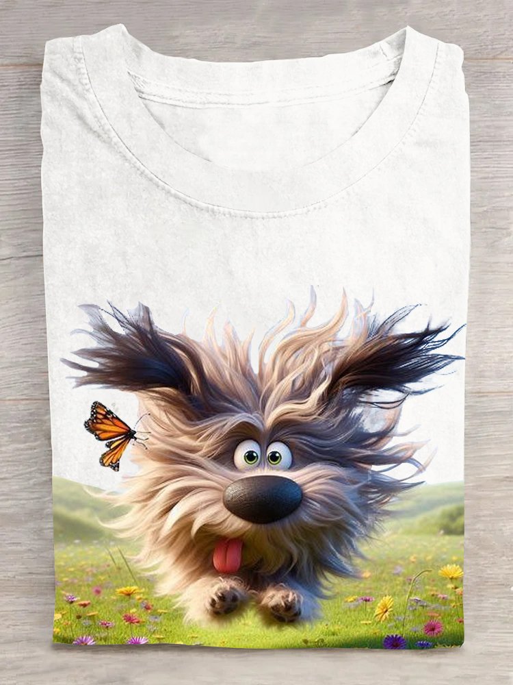 Lässig Baumwolle Hund Weit Rundhals T-Shirt