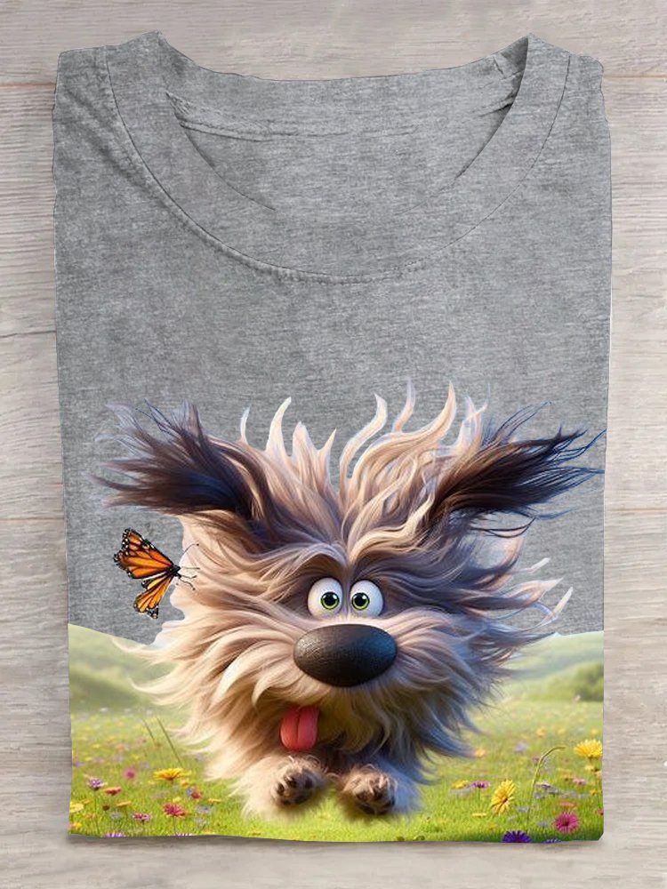 Lässig Baumwolle Hund Weit Rundhals T-Shirt