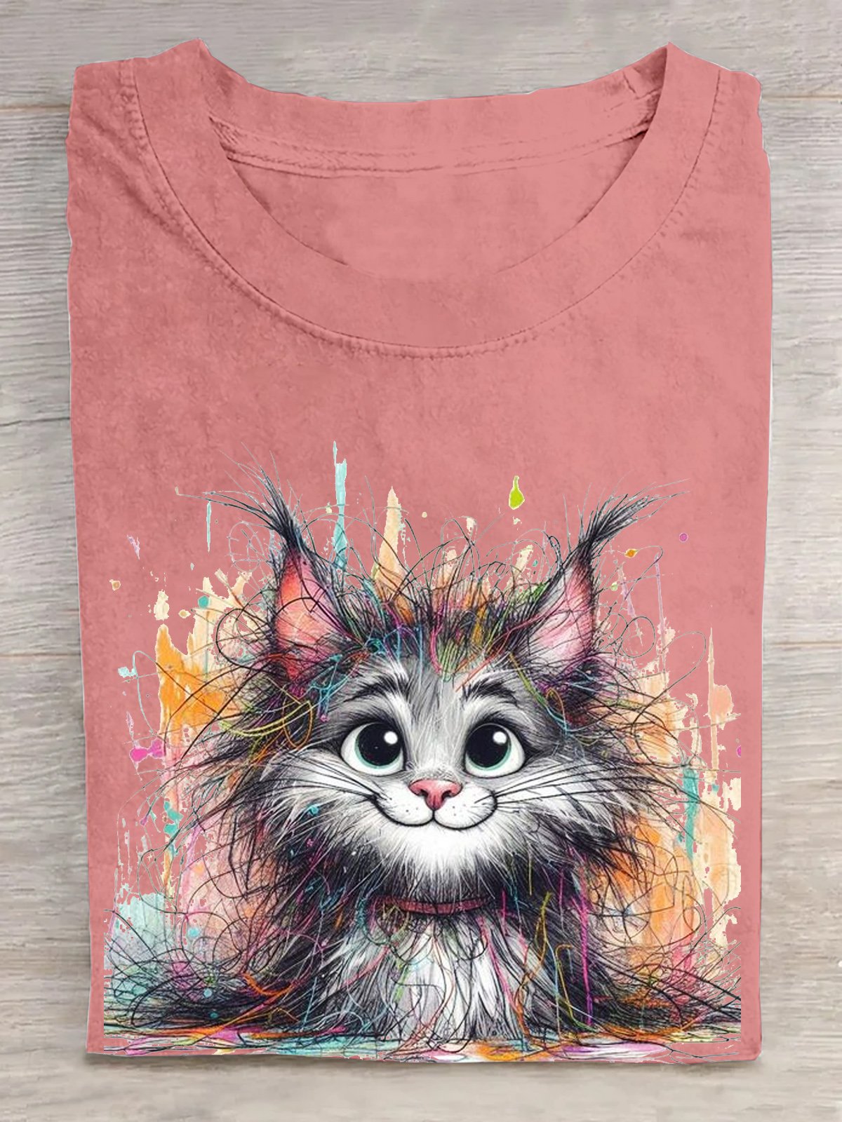 Baumwolle Lässig Katze Weit T-Shirt