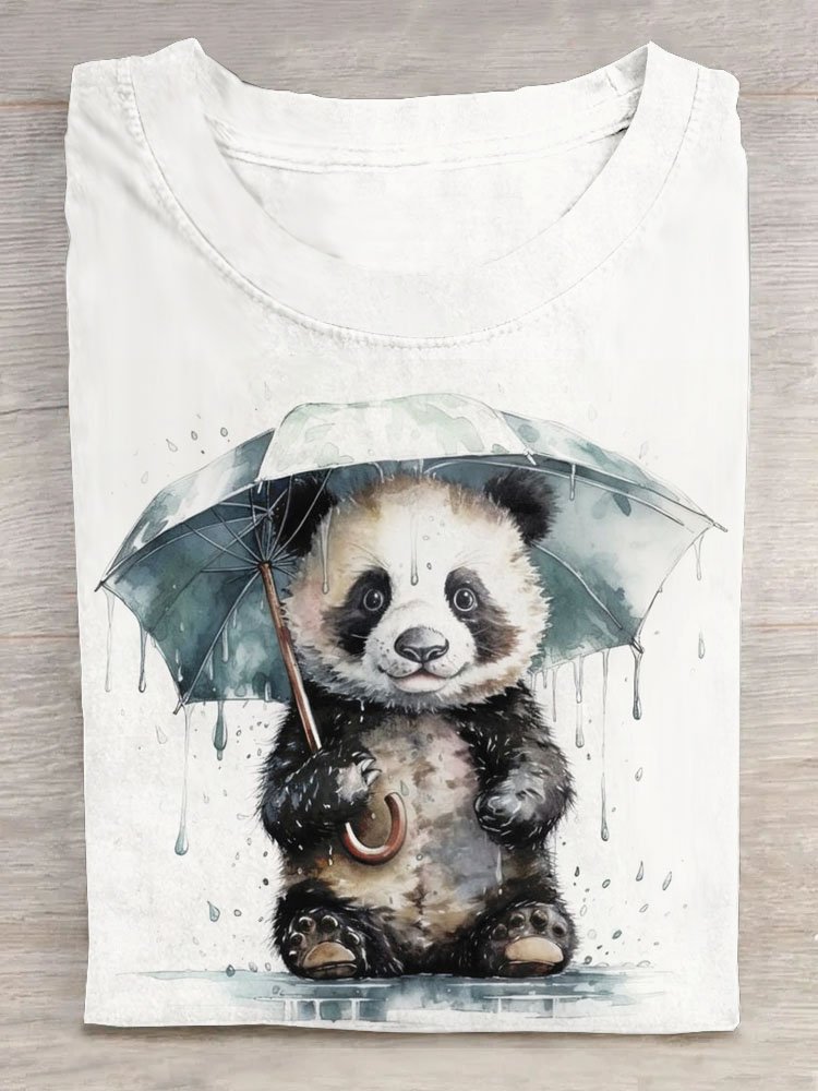 Panda Print Rundhals T-Shirt