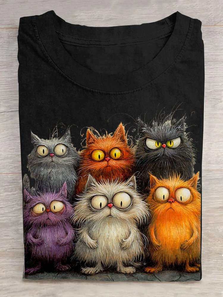 Weit Katze Rundhals Lässig T-Shirt