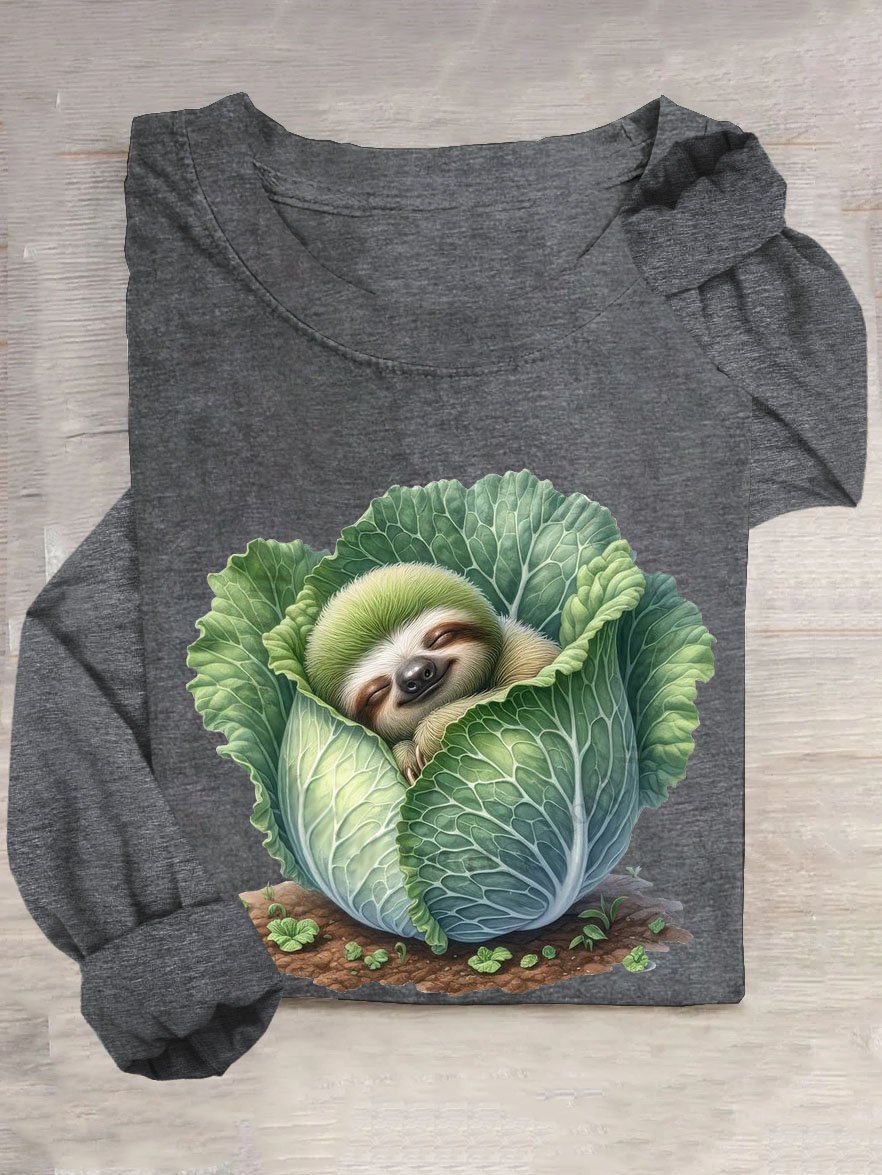 Lustig Gemüse Tierdruck Rundhals T-Shirt