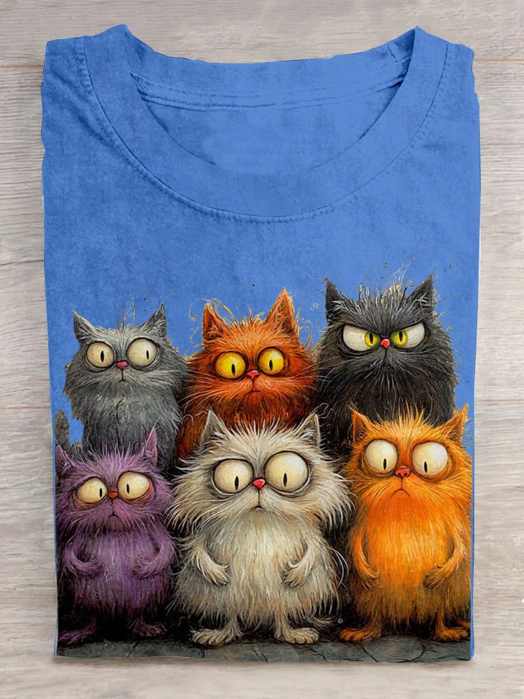 Weit Katze Rundhals Lässig T-Shirt