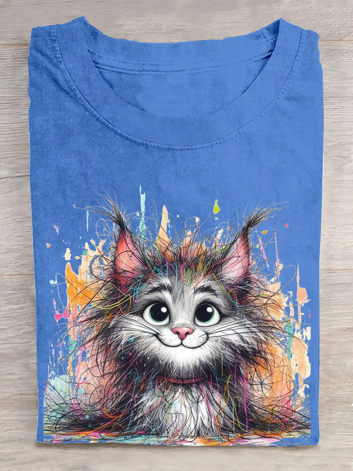 Baumwolle Lässig Katze Weit T-Shirt