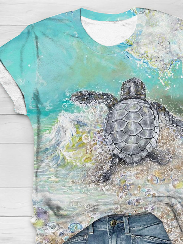 Jersey Rundhals Lässig Schildkröte T-Shirt