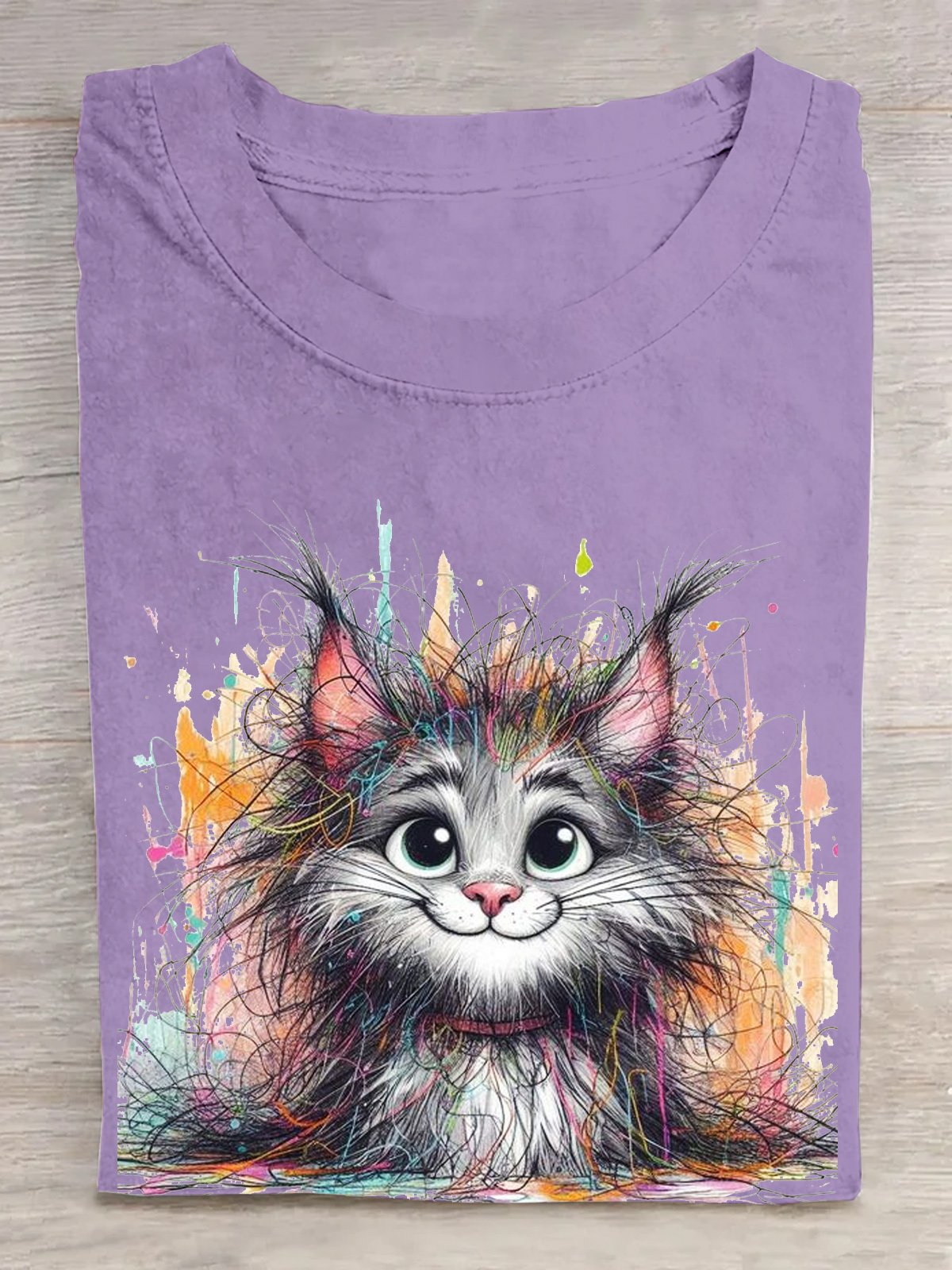 Baumwolle Lässig Katze Weit T-Shirt