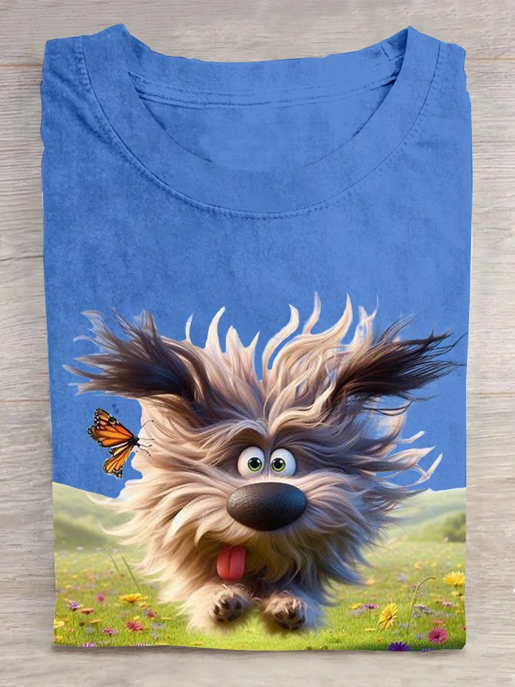 Lässig Baumwolle Hund Weit Rundhals T-Shirt