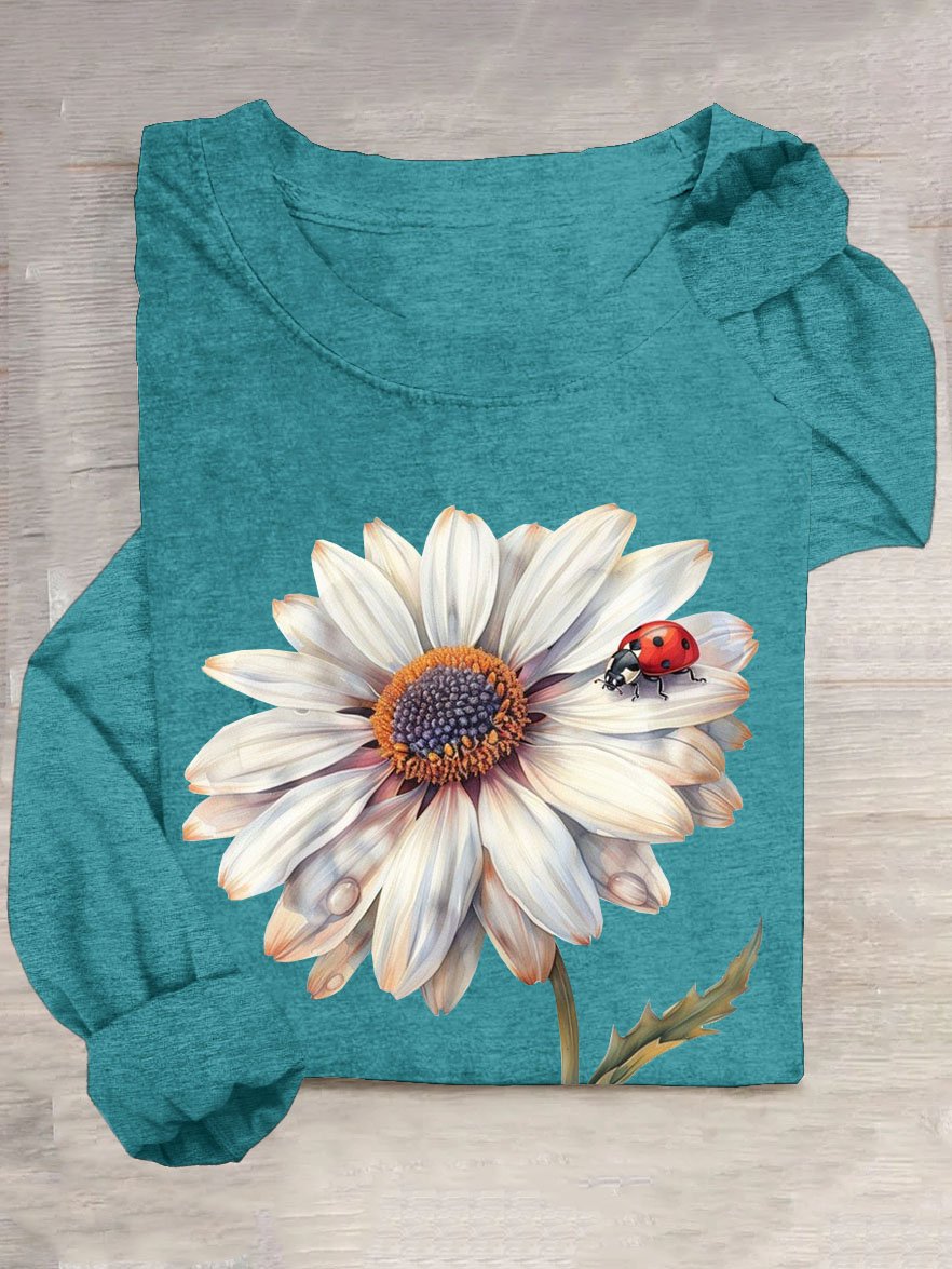 Blumenmuster Rundhals Lässig T-Shirt