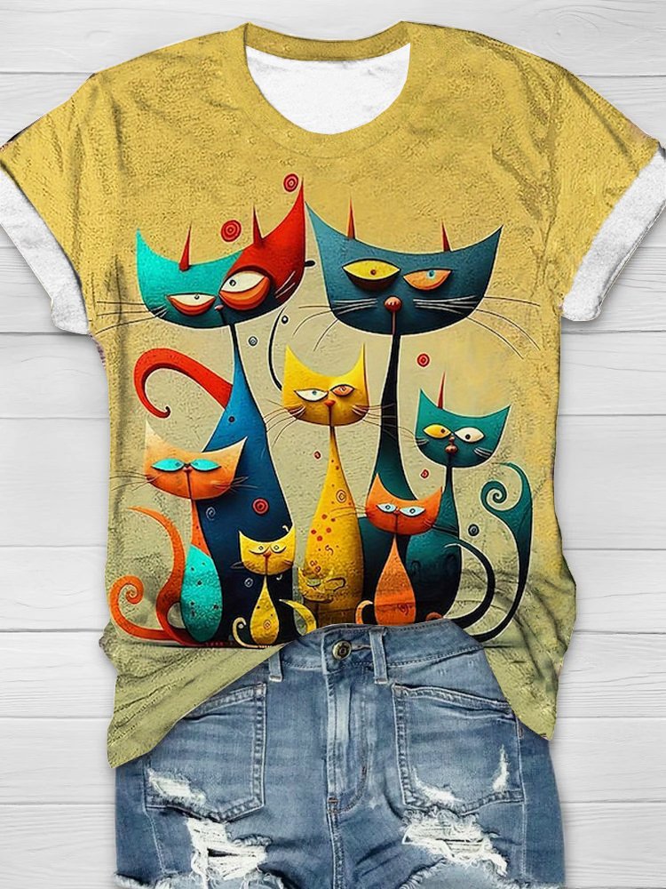 Weit Katze Jersey Lässig T-Shirt