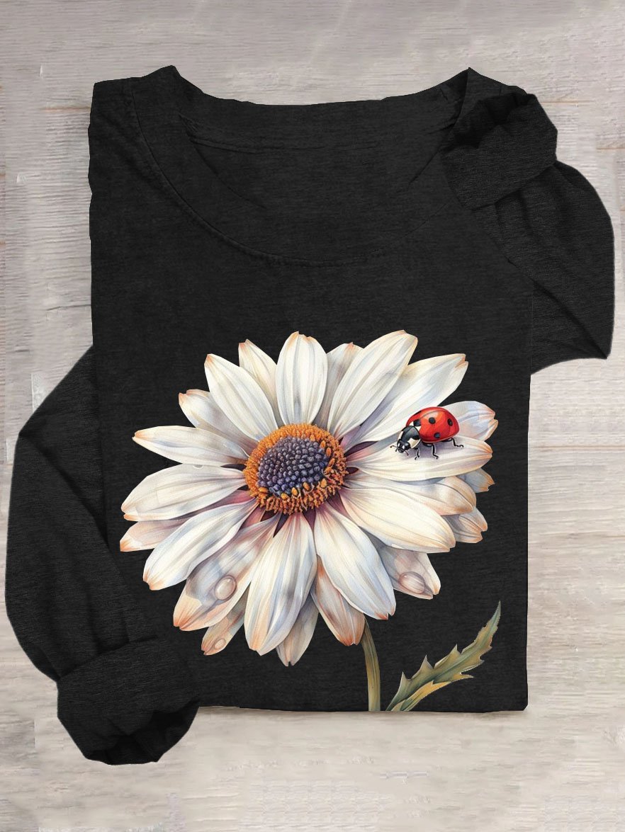 Blumenmuster Rundhals Lässig T-Shirt