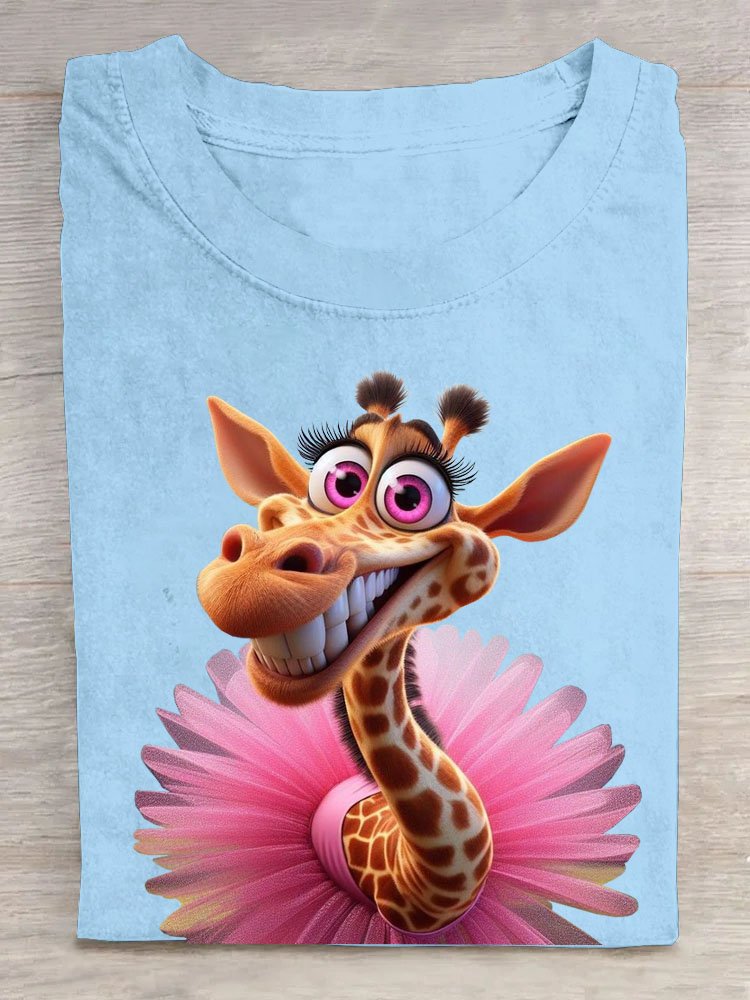 Lustig Giraffe Print Rundhals T-Shirt