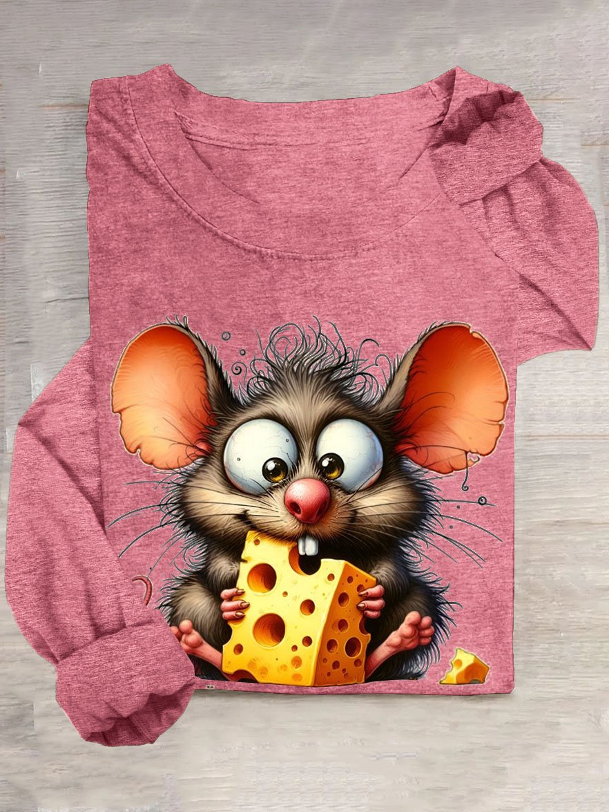 Lustig Stehlen Käse Maus Print Rundhals Lässig T-Shirt