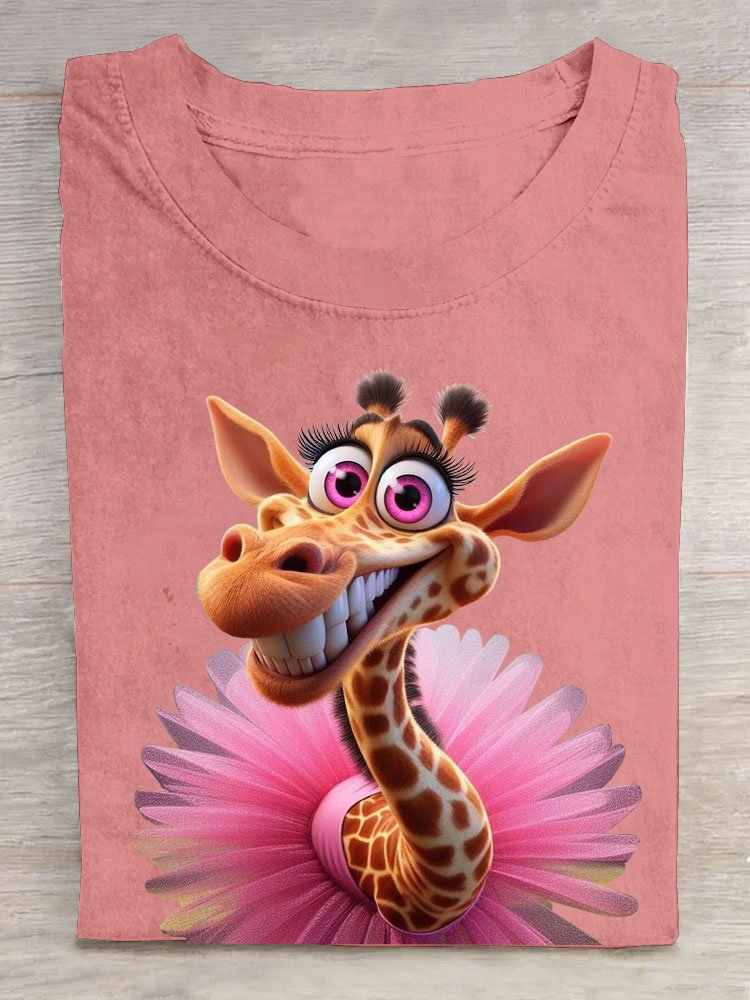 Lustig Giraffe Print Rundhals T-Shirt