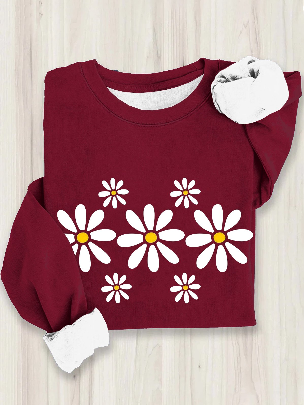 Baumwolle Lässig Gänseblümchen Sweatshirt