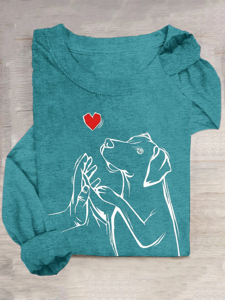 Hund Baumwollmischung Weit Lässig T-Shirt