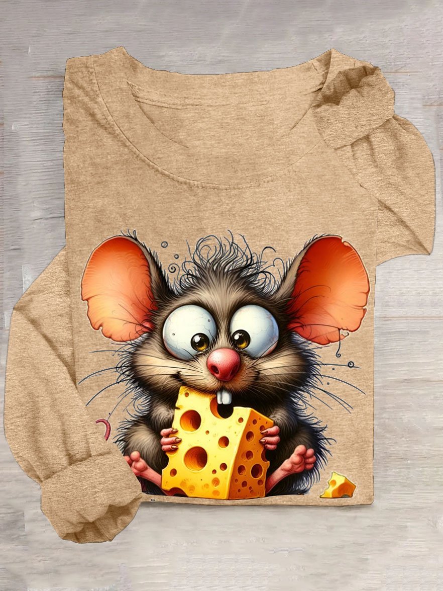 Lustig Stehlen Käse Maus Print Rundhals Lässig T-Shirt