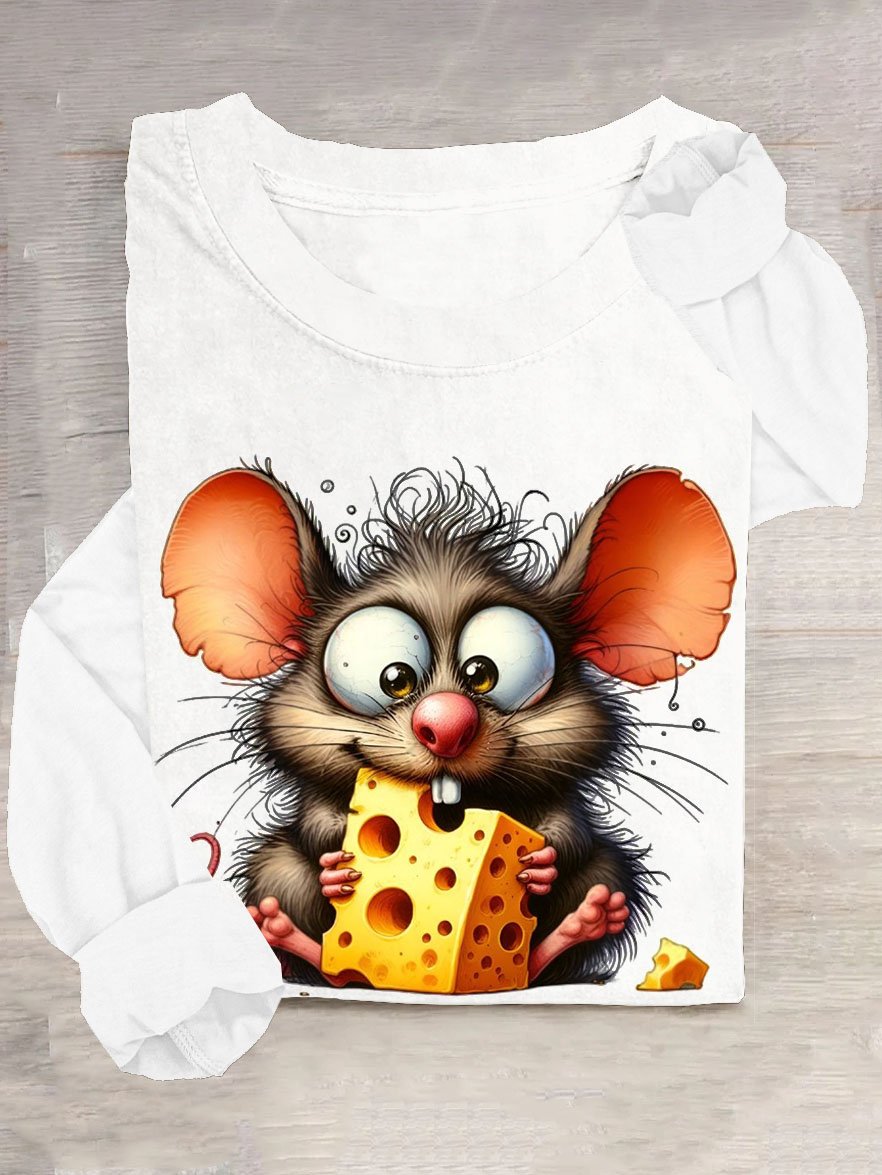 Lustig Stehlen Käse Maus Print Rundhals Lässig T-Shirt