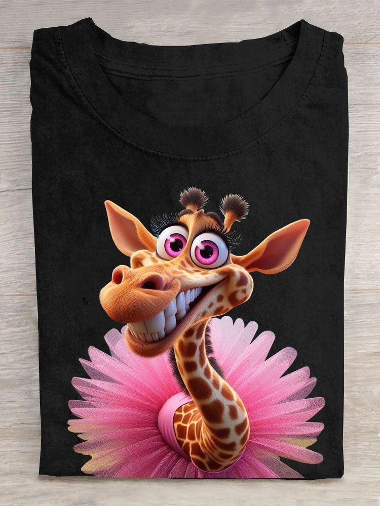 Lustig Giraffe Print Rundhals T-Shirt