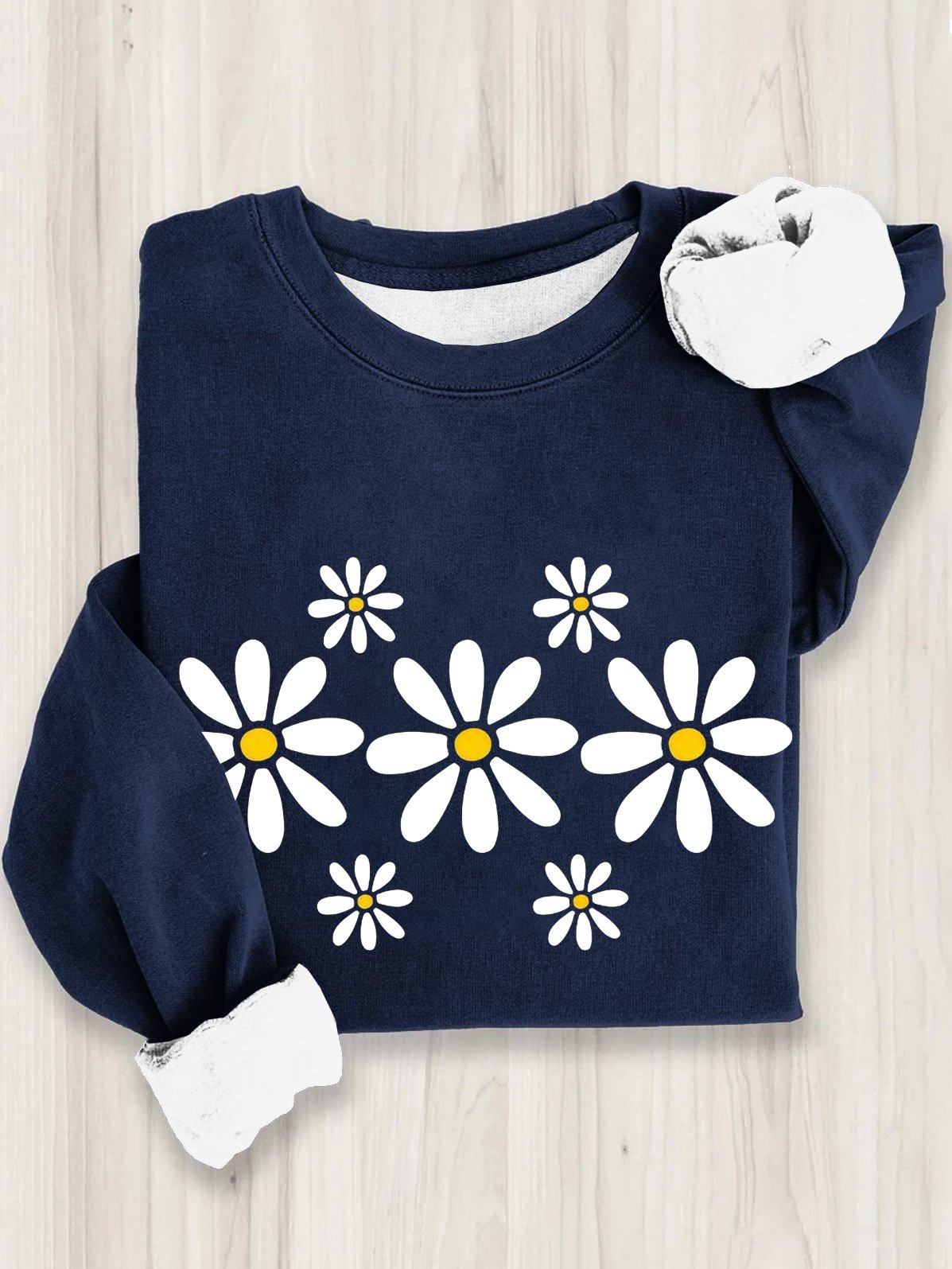 Baumwolle Lässig Gänseblümchen Sweatshirt