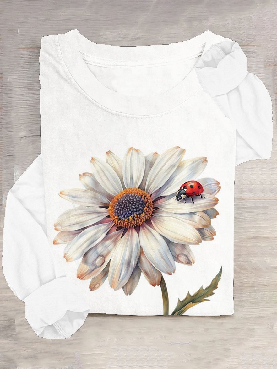 Blumenmuster Rundhals Lässig T-Shirt