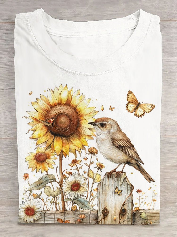 Blumenmuster Rundhals T-Shirt